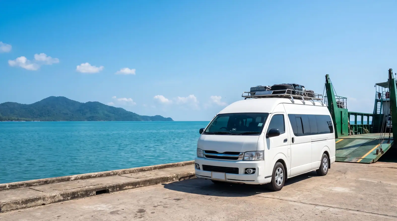 Taxi van waiting at the Koh Chang car-ferry pier